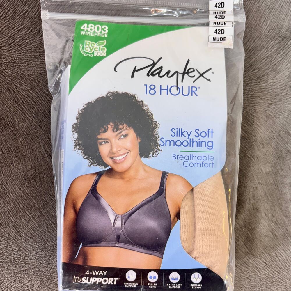Playtex Full Figure 18 Hour Sleek & Smooth Wireless Bra 4803 Size 42D New Sealed